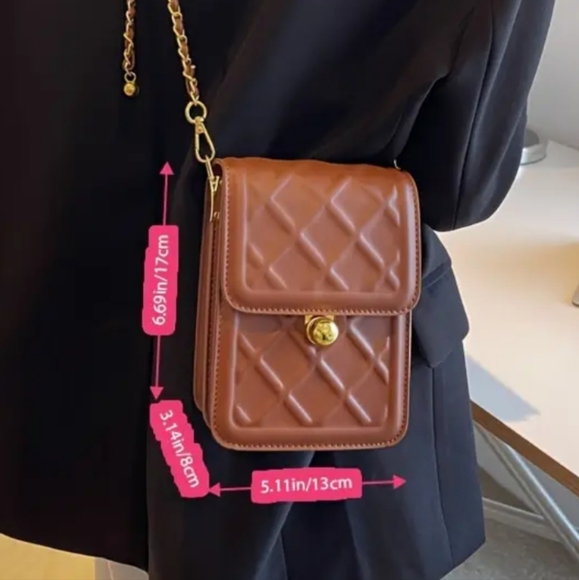 Brand New Woman Small Argyle Embosses PU Leather Phone Crossbody Chaine… - Picture 3 of 3